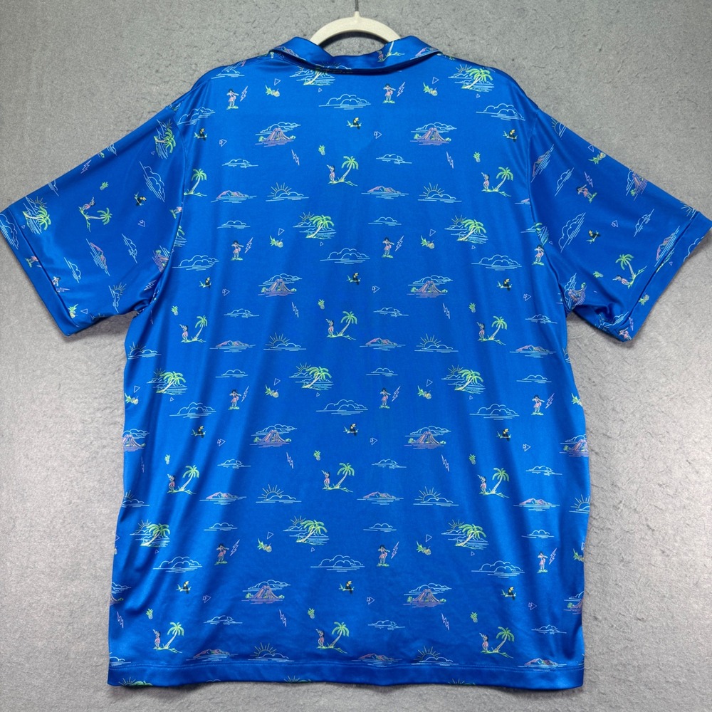 Mens Tropical Island Print Golf Polo Shirt Blue XL Short‎ Sleeve Caddy Cart - Picture 3 of 7